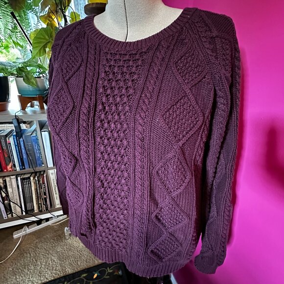 Gap | Burgundy Oversized Mixed Cable-Knit Sweater | Size XXL - Picture 1 of 4